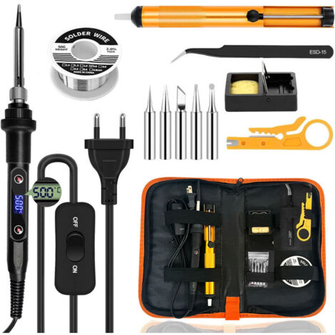 Fer à Souder Kit 80W Température Réglable 180-500°C Electronique de Precision avec Interrupteur ON/OFF, 5 Conseils de soudage etc. (1/4)
