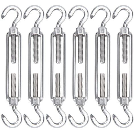 M5 Tendeur Cable Acier Inoxydable, Lot de 6 Tendeur de Fil Crochet et Crochet Réglable Heavy Duty Tension Hook & Hook pour Corde Cable Fil à Linge, Grillagefor Sun Shade Installation (1/4)