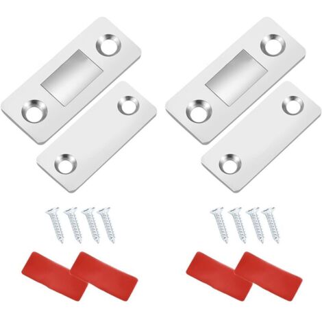 Aimant Porte Placard, Loquet Magnetique Aimant porte Placard Ultra Mince avec Vis en Acier Inoxydable et Auto-adhésif pour Armoire de Cuisine Fermeture de Porte Coulissante(Argent) (1/4)