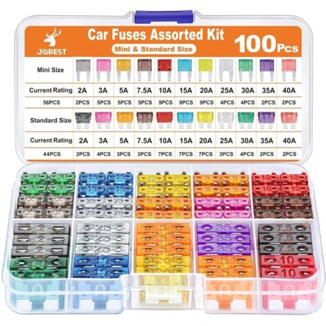 100Pcs Fusible Voiture Set - 56 Mini Fusible Auto + 44 Moyenne Fusible Automobile + 1Extracteur, Auto Fusible pour Voiture/RV/Moto (1/4)