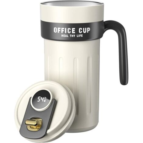 Smart Coffee Travel Mugs, 650ml en Acier Inoxydable 316 Isolée sous LED Ecran Tactile, Bouteille Scellée Smart Mug(Noir et blanc) (1/4)