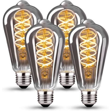 Lumière Vintage Dimmable 6W LED ST64 Blanc Chaud 2700K 360lm E27 - Édison Style - Lot de 4 - Gris [Classe énergétique E] (1/4)