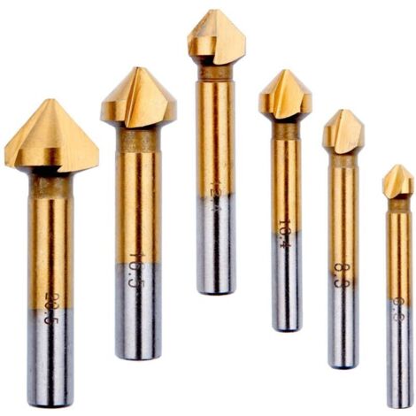 Fraise Conique Metal Bois,Foret Titane Metaux Chanfreiner HSS 90 Degrés 6,3mm, 8,3mm,10,4mm, 12,4mm, 16,5mm, 20,5mm Fraise a Noyer (1/4)