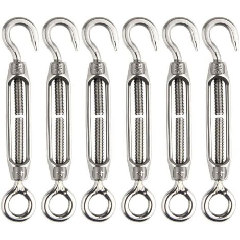6 Pcs Tendeur De Fil Tendeur M4 En Acier Inoxydable Réglable Crochet De Ridoir Et Oeil Ensemble Heavy Duty (1/4)