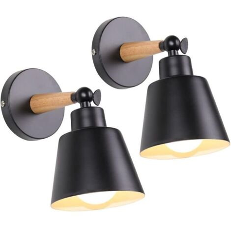2 Packs Appliques Murales Vintages Industrielles Plafonniers Luminaires E27 en Métal Réglable Lampe Murale Interieur Rétro pour Chambre Cuisine Restaurant (pas d'interrupteur, Noir) (1/4)