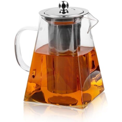 Théière en Verre, Théière en Verre avec Filtre en Acier Inoxydable, Théière Carrée en Verre, Idéal pour Le Thé Et Le Café