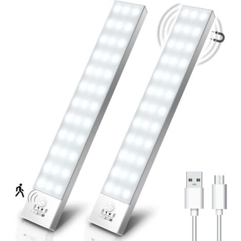 Lampe d'Armoire 36 LED, Rechargeable USB Sans Fil LED Lampe de Placard à Détecteur de Mouvement, Éclairage à LED étude de Cuisine Veilleuse Escalier Couloir (2 Pack) (1/3)