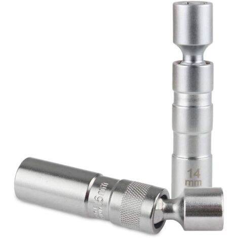 2pcs 14mm/16mm Douille de bougie d'allumage pivotante magnétique, 3/8' cle bougies voiture douze pans avec conception pivotante (Matériau CR-V) (1/4)