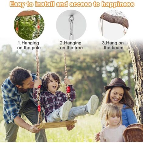 KINSPORY Balançoire Enfant En Bois – Charge 130 Kg – Corde De Chanvre Réglable 80-150 Cm – Intérieur/Extérieur – Dès 4 Ans