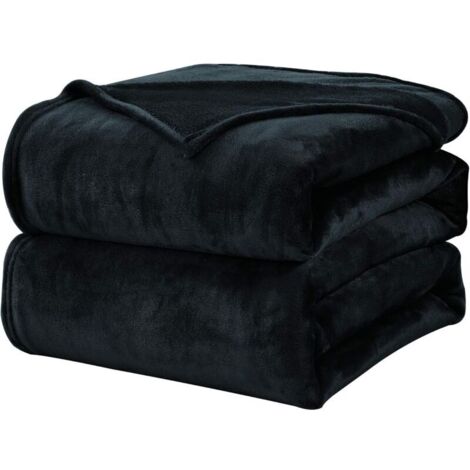 Plaid Couverture Polaire Flanelle en Microfibre, Jeté de Canapé 150x200 Noir, Couverture lit Jete de Canape 2 Personnes (1/4)