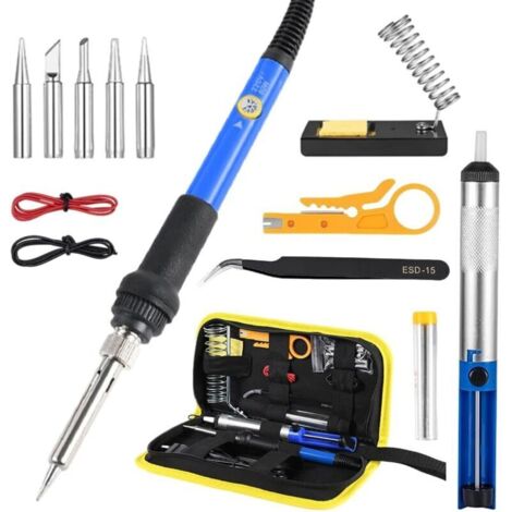 Fer à Souder, 15 en 1 Kit de Fer a souder, 60 W fer a souder etain avec Température Réglable 200-450 ℃, 5 Pannes à Souder etc. (1/4)
