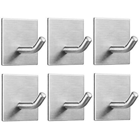 6 Pièces Crochet Adhésif Mural, Porte Serviette auto-adhésif 3M en Acier Inox Imperméable Antirouille sans Perçage, Accroche Serviette Torchon pour Salon, Salle de Bains, Cuisine, Bureau Argent (1/4)