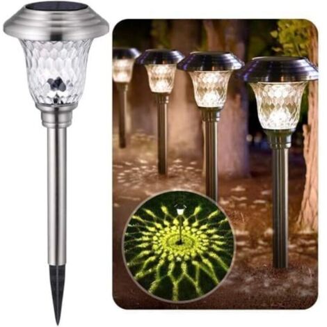 4 Pièces Lampes Solaire Exterieure - Inoxydable - 0.2W IP44 - 115x115x400(H) mm - Blanche Chaude - pour Jardin noel Pelouse Terrasse (1/4)