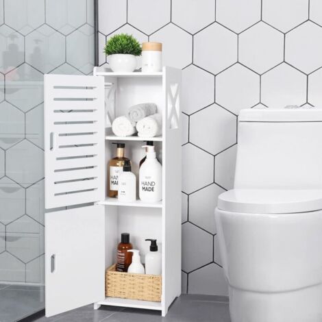 Meuble de rangement de salle de bain, 3 Tiroirs, 22 x 24 x 72 cm, Blanc (1/4)