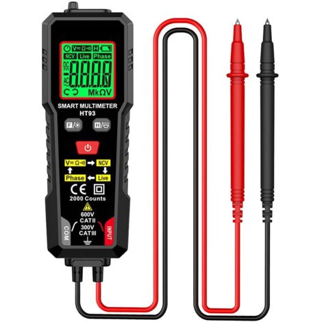 Multimètre numérique automatique, testeur de tension, de courant et de résistance AC/DC RMS vrai, avec test sans contact et écran LCD rétroéclairé analyseur de circuit portable compact adapté aux app (1/4)