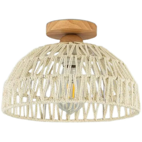 Plafonnier bohème en rotin, suspension encastrée, lustre pour chambre à coucher, abat-jour tissé à la main, base en bois, petit lustre bohème pour couloir, chambre d'enfant ou cuisine (1/4)