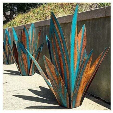 Décoration de jardin en métal en forme de plante Agave jardin - Sculpture rustique en métal - Statue de jardin rustique - 65 cm 9 feuilles