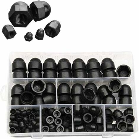 145 Pcs Plastique Boulons Capuchon,Cache Vis éCrou Boulon Ecrou Protection Hexagonal Noir Hexagonale Vis Protections M4 M5 M6 M8 M10 M12 (1/5)