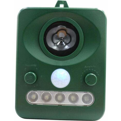 Repulsif d'oiseaux a ultrasons solaire exterieur, double charge solaire, conception etanche, batterie integree, vert herbe