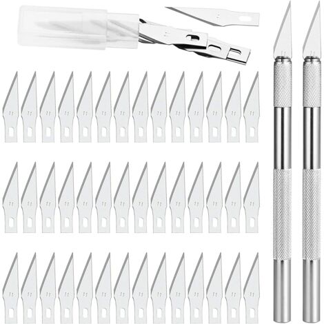 Readcly – Cutter de précision 2 scalpel avec 42 lames – Acier au manganèse – Lame 37x6mm pour découpes détaillées – Pour travaux d'art et sculpture