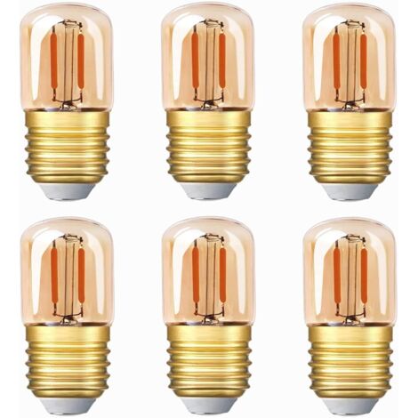 Mini ampoule LED tubulaire, 1W T28 Edison Ampoule à filament LED E27 Base à vis 2200K Ampoule blanche super chaude pour décorative‎ 80 lm non dimmable (verre ambré)，220V, 6 Pack [Classe énergétique G]