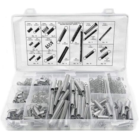 Assortiment de Ressorts de Compression et de Rallonge, Ressort en Acier en métal Assortiment Matériel Kit, Assortisde Ressorts avec boîte de rangement,Tension Pression Ressorts, 200 Pcs/boîte