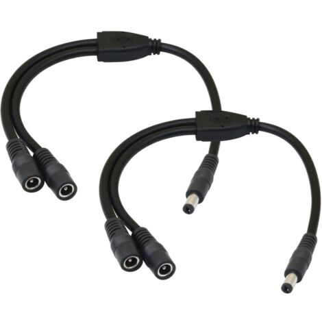 Beijiyi – Câble d'alimentation DC Splitter 1 mâle à 2 femelles 5.5/2.1mm – Longueur 30 cm – Fil de cuivre pur pour caméras CCTV