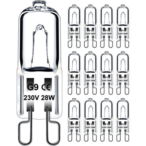 Ampoule G9 28W 230V Dimmable Blanc Chaud, Ampoule Halogène G9 Tolérance de 300°C, Ampoule Four G9 Pour Four Micro-ondes Cuisinière Plafonniers, Lot de 12 [Classe énergétique G]