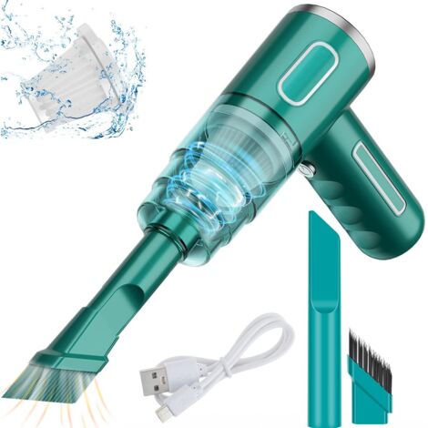 Aspirateur Mini 3 en 1, Aspirateur de Voiture, Mini Aspirateur Portable, Rechargeable par USB, 290000 pa, 28W, 36V, Pinceau, Pointe de Buse Plate Étendue, Élément Filtrant2, pour Bureau (Vert) (1/5)