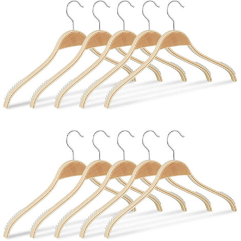 Cintres en bois set de 10 chemise costume antidérapant encoche gomme crochet 360° , nature (1/4)