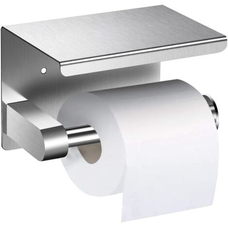 Porte-Papier Toilette Mural sans perçage Acier Inoxydable avec étagère pour Salle de Bain Argent 13.7x10x10cm (1/4)