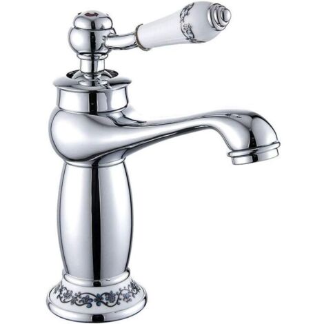 Robinet de lavabo européen vintage, laiton chromé, eau chaude/froide, mitigeur de cuisine à poignée unique (argent) (1/4)