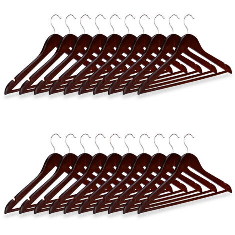 Ensemble cintre en bois pack de 20 cintres pour manteaux pantalons vêtements HxlxP: 23 x 44 x 1 cm, brun (1/4)