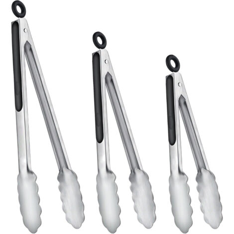 Pince Cuisine Acier Inoxydable 17,8 cm / 22,9 cm / 30,5 cm – Lot de 3 Pinces Alimentaires Verrouillables Antidérapantes pour Cuisiner, Servir, Barbecue (1/4)