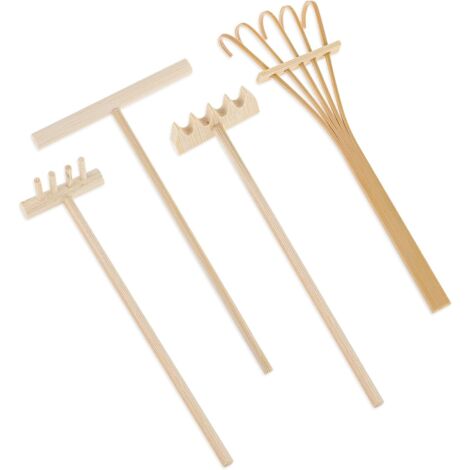 4 Pièces Accessoires Miniatures pour Jardin Zen de Table – Râteaux Miniatures pour Sable et Gravier, Idéal Décoration Intérieure et Cadeau (1/4)