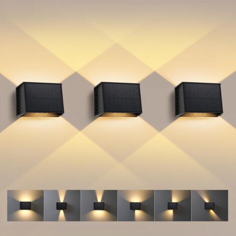 Applique Murale Solaire Extérieure Réglable Haut/Bas, 3000 K Étanche IP65, pour Jardin, Patio, Terrasse et Clôture, 3 Pièces (1/4)
