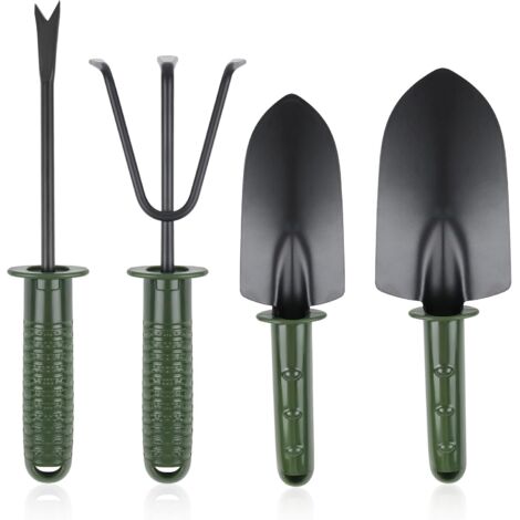 Set de 4 Outils de Jardin : Pelle à Main, Pelle de Transplantation, Désherbeur et Râteau à Main avec Poignée Antidérapante (1/4)