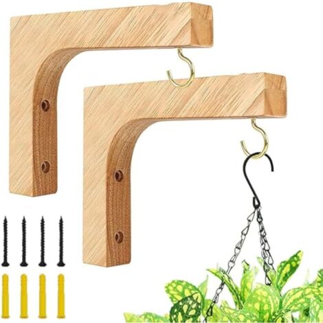 2 Crochets Muraux en Bois pour Plantes 15 x 13 cm – Supports Suspendus pour Paniers Jardin Balcon Lanternes Mangeoires et Pots Fleur – Charge Max 20 kg (1/5)