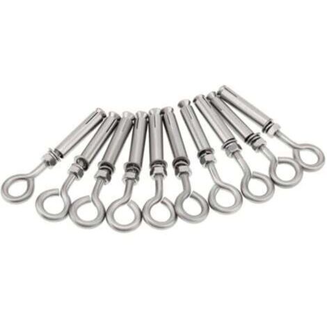 Lot de 10 boulons à œil en acier inoxydable M6 × 89 mm pour béton et brique, ancrage à épaulement robuste avec anneau de levage