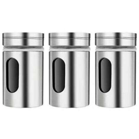 Boîtes à épices en acier inoxydable – Lot de 3 avec couvercles pivotants, idéales pour sel, poivre et thé (1/4)