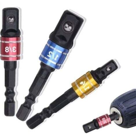 Adaptateur de douilles universel 1/4″, 3/8″, 1/2″ pour visseuse à choc – jeu de rallonges colorées en acier trempé (1/4)