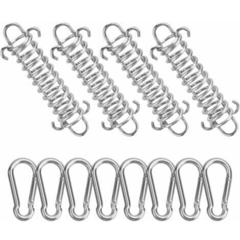Ressorts de fixation pour voile d'ombrage + mousquetons mini – Lot de 4 ressorts + 8 mousquetons en acier galvanisé (1/4)