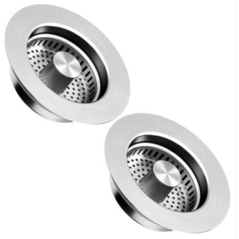 Filtre d’évier et bouchon de lavabo 3-en-1 en acier inoxydable – Lot de 2, profondeur 40 mm, diamètre 75–86 mm (1/4)