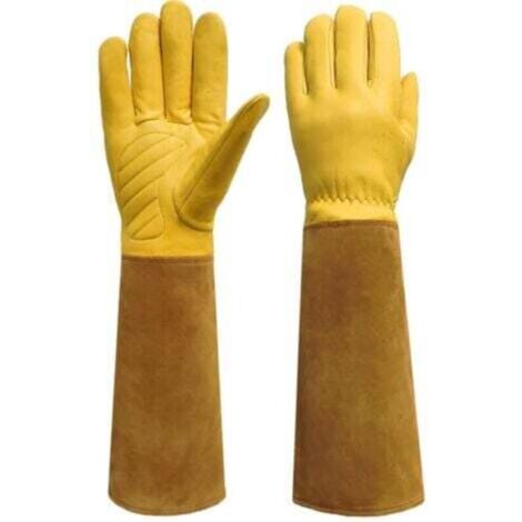 Gants de jardinage longs anti-épines et coupe — Taille 11,5 cm, couleur marron, matière résistante — Lot de 1 (1/4)