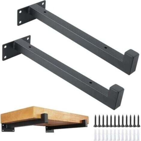 Supports d'étagère flottants carrés industriels noirs – Lot de 2, 25 cm, fixation murale rétro, acier robuste