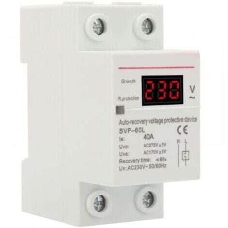 Régulateur de tension 230 V 40 A avec protection anti-surtension/sous-tension et récupération automatique – montage rail DIN