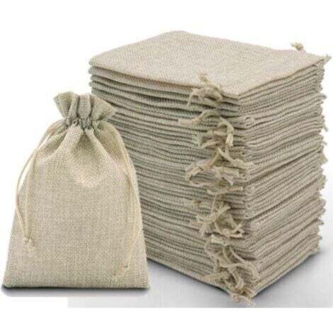 Sacs cadeaux en jute naturelle – Lot de 30 unités (10 x 15 cm) avec cordon de serrage, idéaux pour bijoux, mariage et Noël (1/4)