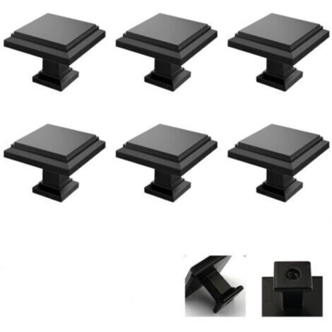 6 Boutons de Meuble Carrés Noirs en ABS – Lot de 6 pour Armoires de Cuisine, Tiroirs et Réfrigérateurs à Vin