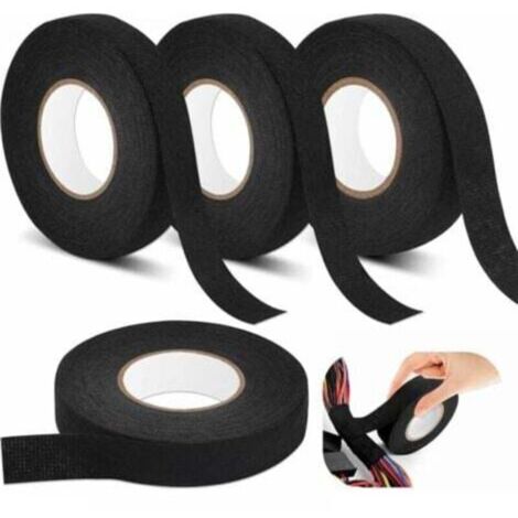 Ruban de câblage noir résistant à la chaleur – Lot de 4 (2 tailles : 19 mm × 15 m + 15 mm × 15 m), en tissu isolant électrique (1/4)