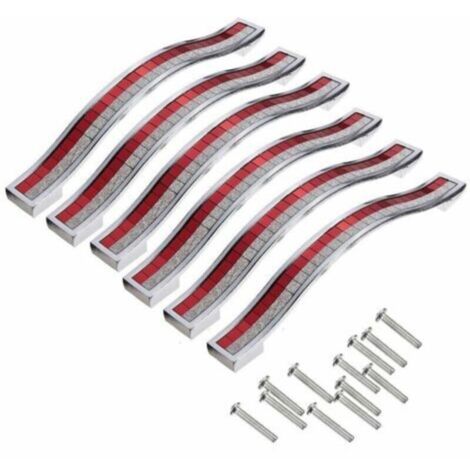 Poignée de meuble en cristal 96 mm, lot de 6, finition argentée et rouge, pour tiroirs, armoires et placards (1/4)